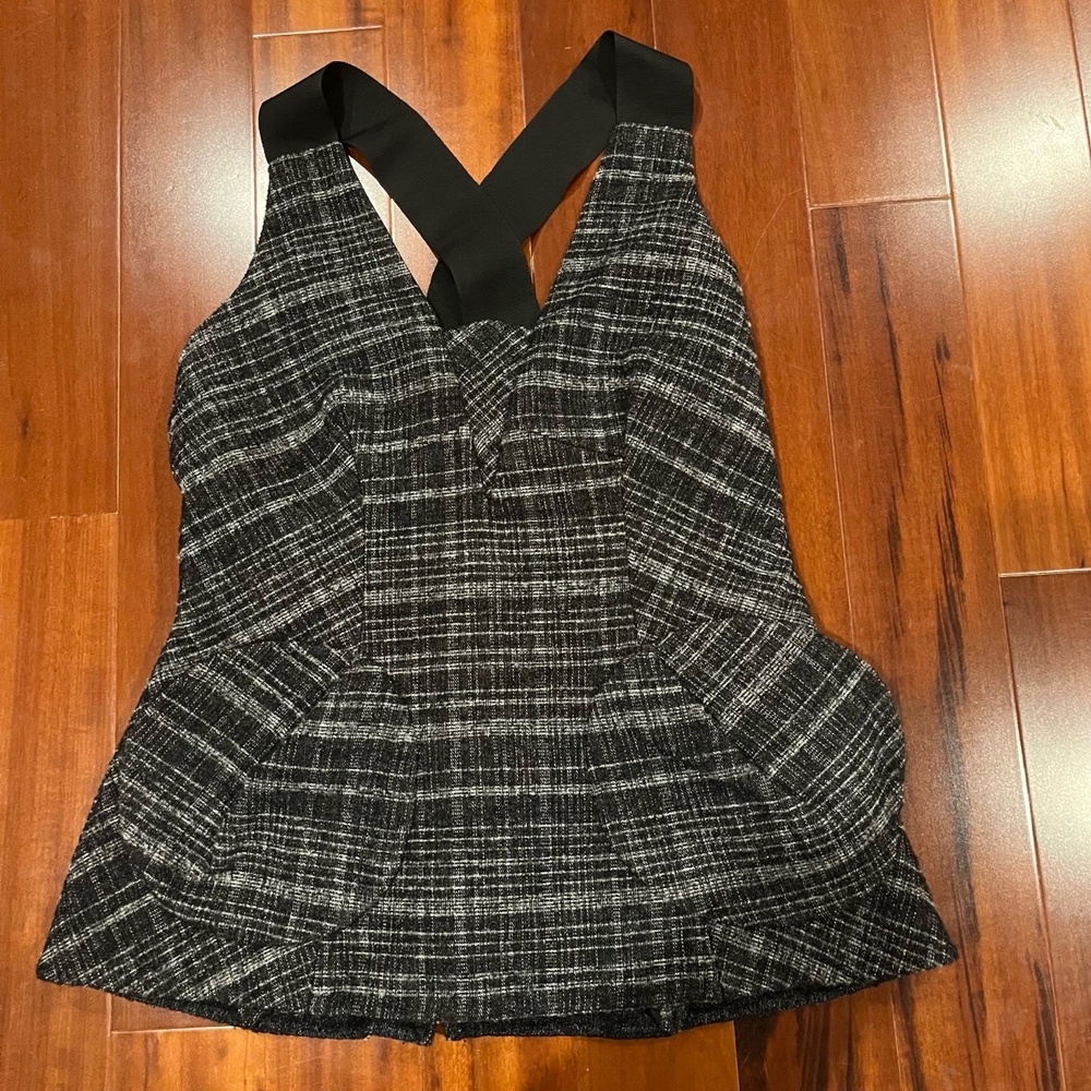 Marc Jacobs Wool Tank Black Gray Criss Cross Back Sleeveless Peplum Zip Size 6